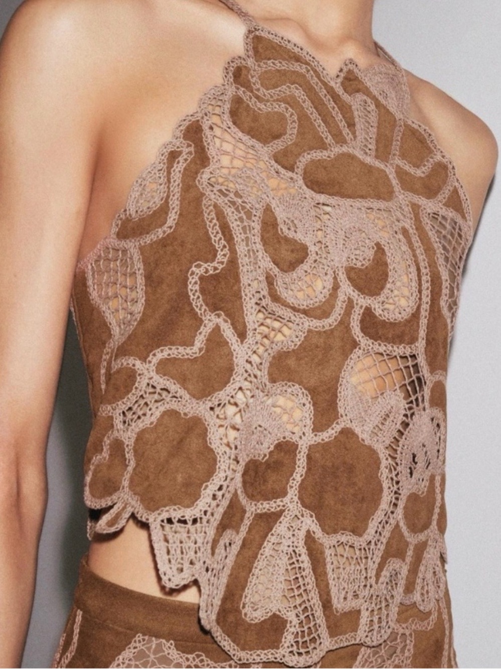 NEVER WORN - Zara Faux Suede Crochet Top - Small